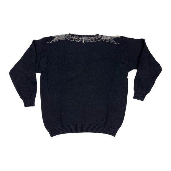 80s Black Abstract Pearl Jewel Knitted Vintage Sweater Victoria Harbour - Picture 3 of 5